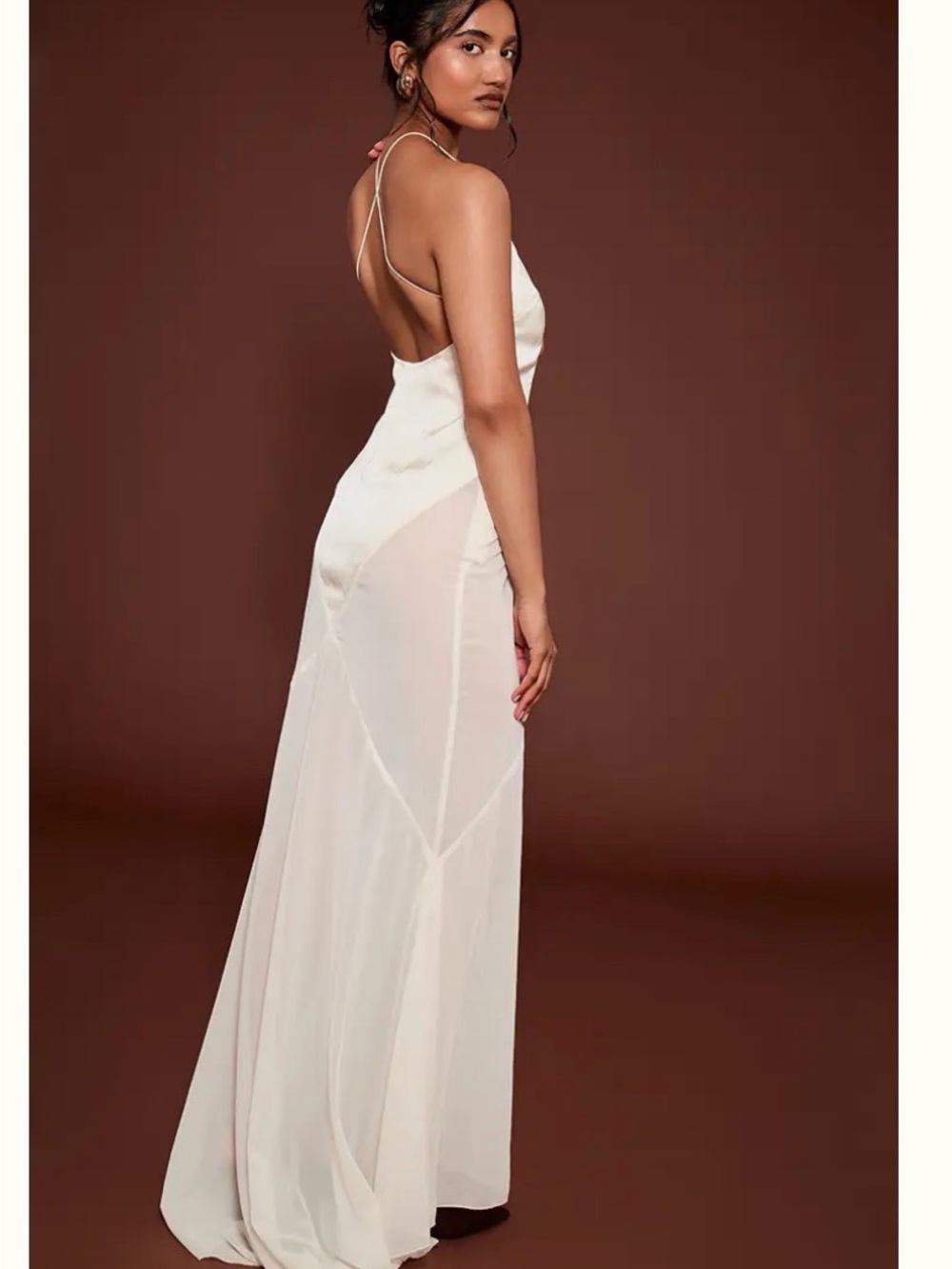 PrettyLittleThing Cream Halter Sheer Maxi Dress - Picture 2 of 2